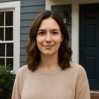 Woman standing in front of home close up-1